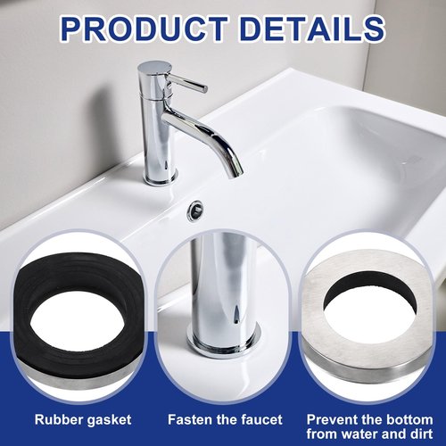 uxcell 3Pcs Faucet Base Rings, 2.13"x1.26"(OD x ID) Stainless Steel Wire Drawing Washer Fasteners Tap Hole Cover for Bathroom Kitchen Faucets, Silver