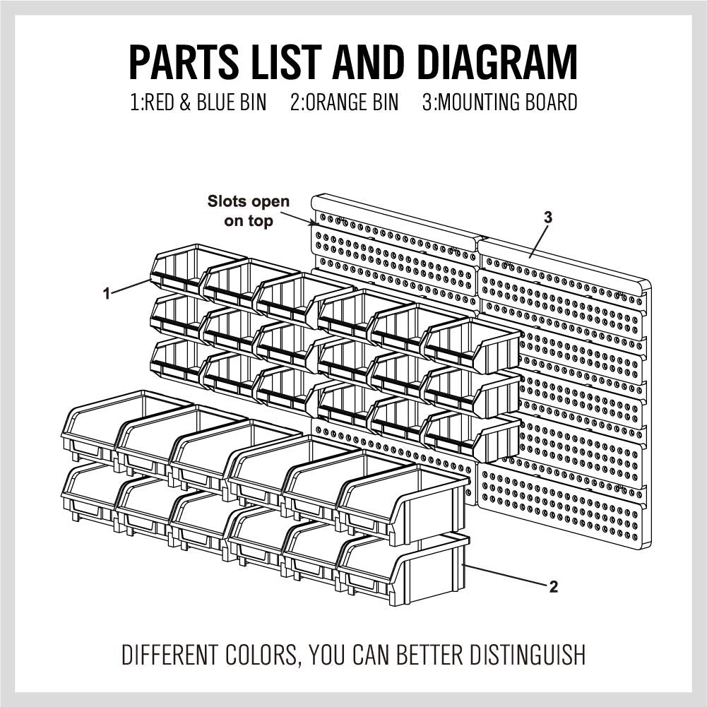 SEDY 30-Bin Wall-Mounted Storage Rack System - Heavy-Duty Garage Tool Organizer for Screws, Nuts, Bolts, Nails, Beads, and Small Hardware Parts - Easy Installation and Customizable
