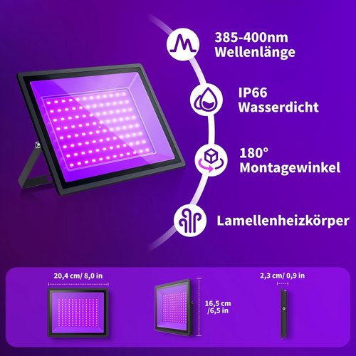 100W UV Black Light, 2 Pack Powerful IP66 Waterproof LED Lamps for Neon Glow Party, Halloween, Christmas Decor and Art Displays in Large Space (100W (2 Pack))