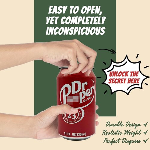 Soda Pop Can Diversion Safe, Hidden Safe Stash with Realistic Design for Secure Storage, Secret Hidden Storage for Cash, Jewelry, Keys & Small Valuables – Perfect for Home, Office, and Car - Pepper