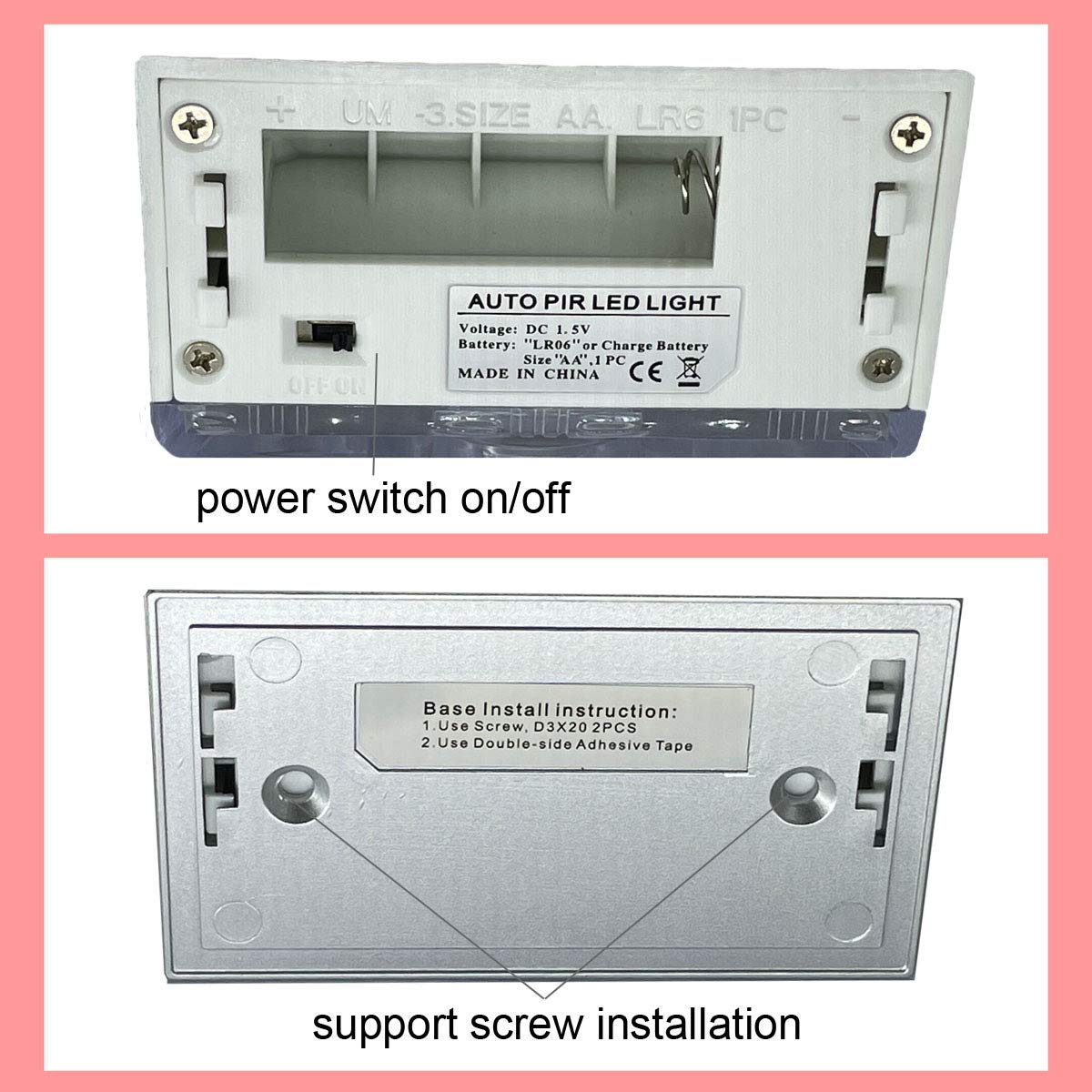 DEEIRAO Home Keyhole Infrared PIR Wireless Auto Sensor Motion Detector LED Light lamp for Kitchen Hallway Stairway Silver