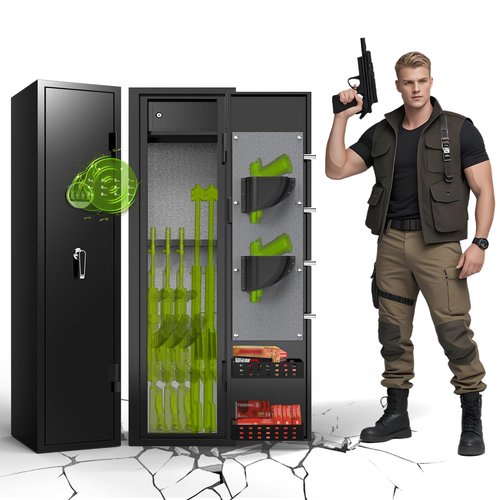 6-8 Gun Safe, Gun Safe for Rifles and Pistols, Gun Locker, Rifle safes for Home, Heavy Duty Metal Gun Cabinet for Rifles and Shotguns, Dual Alarm & Mute System, Quick Access, No Assembly Required