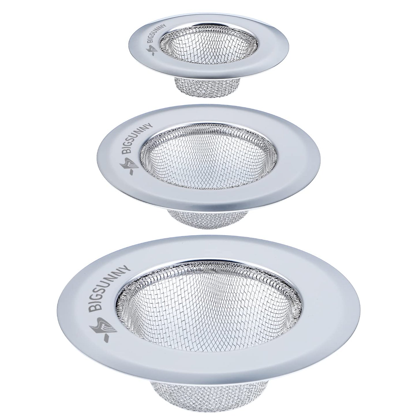 Mesh Sink Strainer Set of 3, MSY BIGSUNNY Stainless Steel Kitchen Sink Strainer Kitchen Drain Strainer with Large Wide Rim(4.5"+3.6"+2.8" Diameter) for Kitchen Sinks