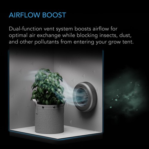 AC Infinity Grow Tent Duct Vent, 2 Pack – Light-Blocking Twist-On Air Vents with Built-in Adapter, Insect & Dust Filter, High Airflow, Fits Standard 6-Inch Duct Ports