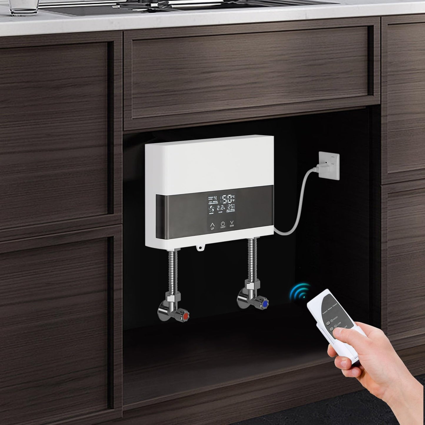 110V 4000W Mini Electric Tankless Water Heater for Home Kitchen Shower, Instant Hot Water Heater with Remote Control Digital Display, Constant Temperature & Space Saving Design