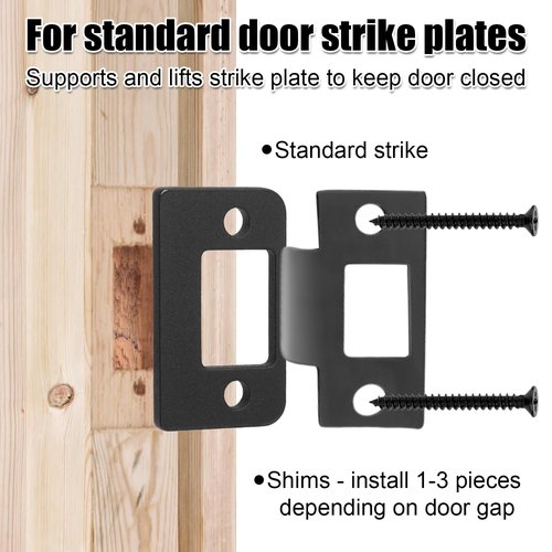 Standard Door Strike Shim Plates, Stainless Steel Lock Replacement Parts Door Frame Jamb Latch Restorer with 3 Thickness Doors Striker Repair Kits for Interior Exterior Doors (Matte Black)