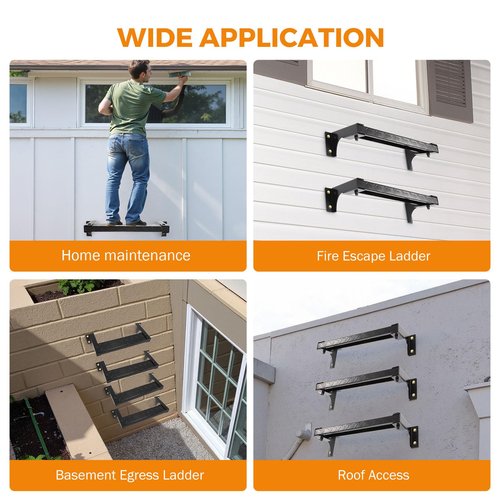 BEAMNOVA 6-Rung Window Well Egress Ladder, 3.15 Inches Wide Rung, 7.9 Inches from Wall, 15.7 Inches Long, 3.2mm Think Iron, Wall-Mounted, Weather Proof, Home Stepladders
