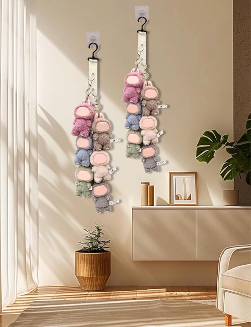1PC Stuffed Animal Storage for 5.9-6.7IN Blind Box Style Dolls, Hanging Stuffed Animal Storage with 8 PCS Metal Clips, Stuffed Animal Holder Chain for Wall,Corner,Hanging Hats Socks, Black