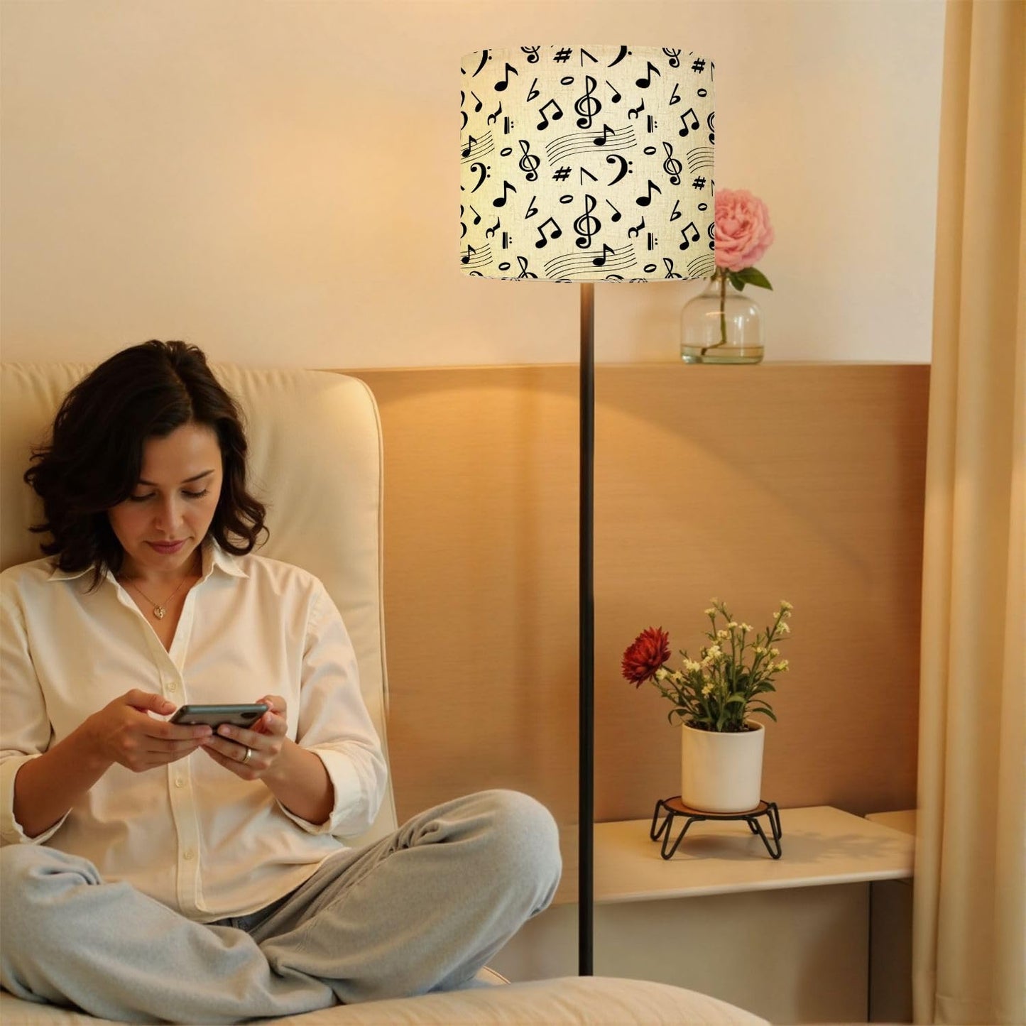 Drum Lamp Shade Abstract music seamless Music note icons drawn seamless retro sound Lampshade for Floor Lamps Table Lamps Pendant Light 11"x8.9" Replacement Linen Large Lamp Shades Easy Assembly