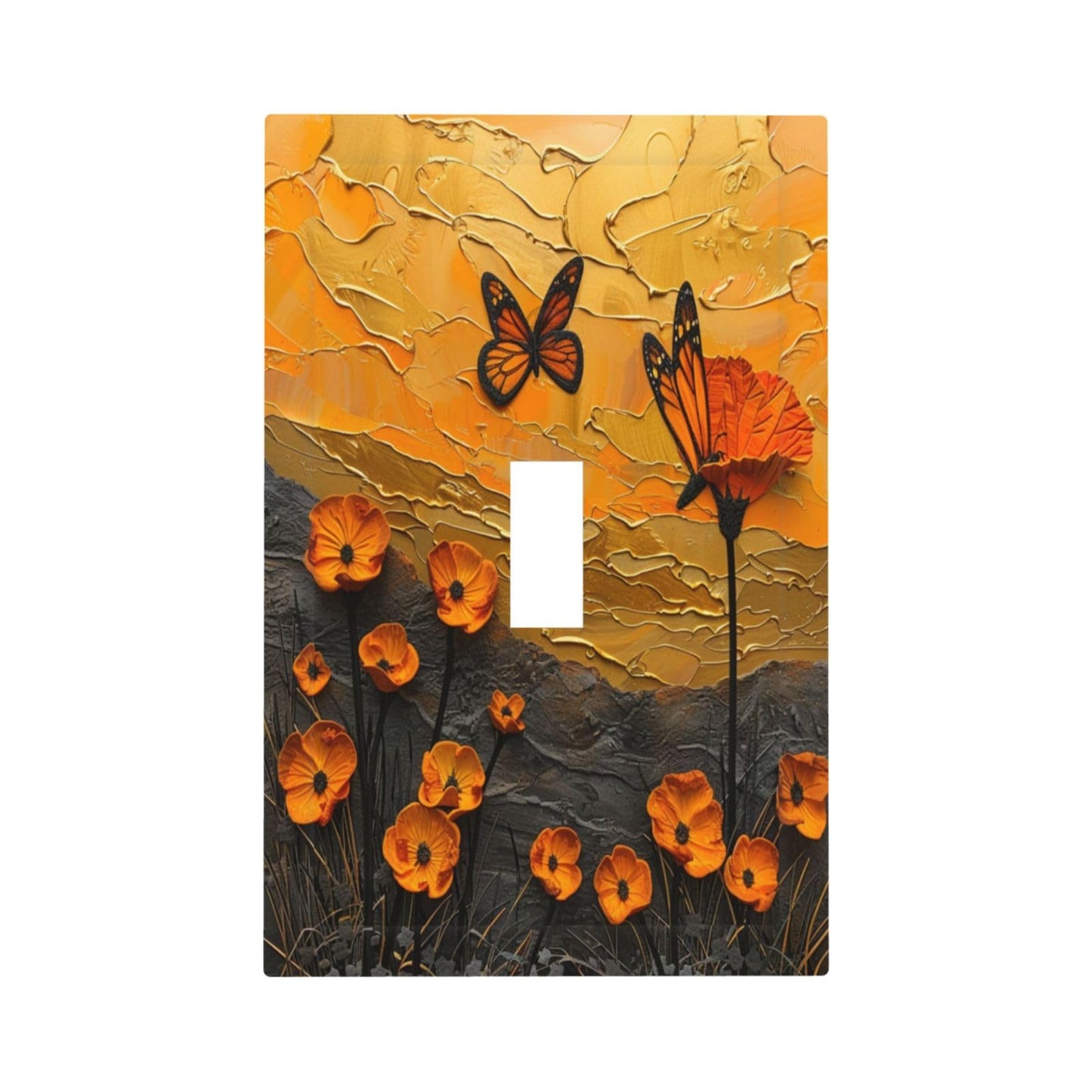 Xuejiaku Decorative Light Switch Cover Oil Painting Abstract Orange Butterfly Flower 1 Gang Wall Plates Single Toggle Outlet Covers Decora Switch Plate Electrical Faceplate for Bedroom Home Decor