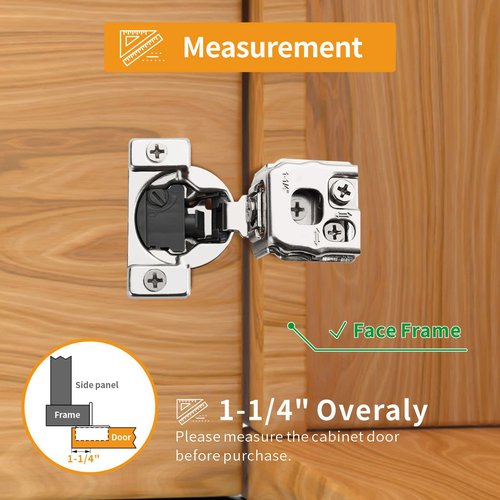 Chibery 2 Pack 1-1/4" 4D Overlay Soft Close Concealed Hinges for Face Frame Door, Control Closing Speed, Smooth Slow Self Close Hinges, Satin Nickel, 105° Open Angle Stainless Steel Cabinet Hinges