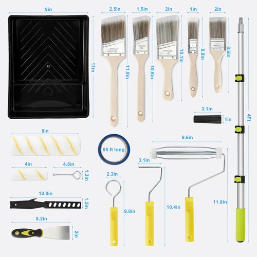 Koalafast Paint Roller Kit-29 Piece Paint Set with 40" Extension Pole,9"4" Paint Rollers,Paint Brushes,Tray,Painting Supplies for Home Interior & Home Improvement