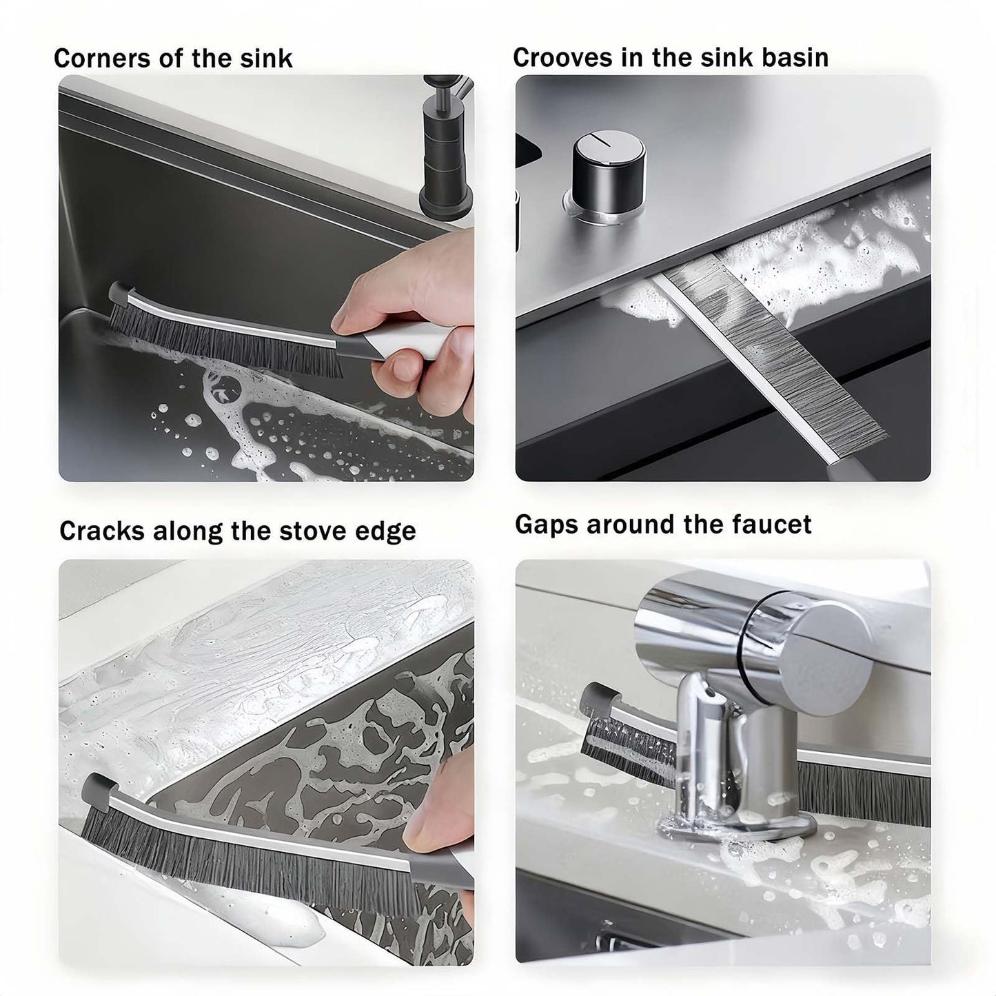 9-Piece Crevice Cleaning Brush Set, Hard Bristle Gap Scrubber Tools, Stiff Nylon Detail Brushes for Window Tracks, Bathroom Grout, Blenders & Kitchen Sink Detailing, Zero Cross-Contamination