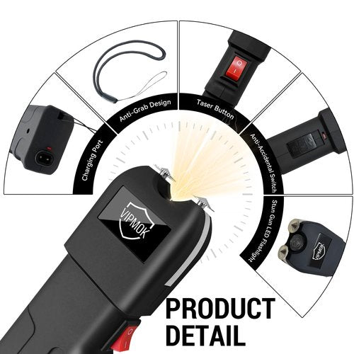 VIPMOK-928 2 in 1 Stun Gun with LED Flashlight丨Anti-Grab Design丨for Self-Defense Only丨Good Battery Performance in Temperatures Below Freezing丨for Women & Men, Zoo Keepers, Taxi Drivers, etc - 1 Pack