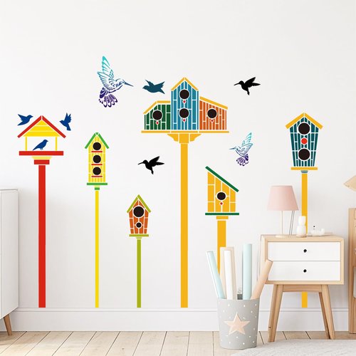Large Garden Fence Stencils for Outdoors Jumbo Bird House Fence Stencils for Painting on Wood Walls Lace Crafts Reusable Home Canvas Furniture Paper (house6)