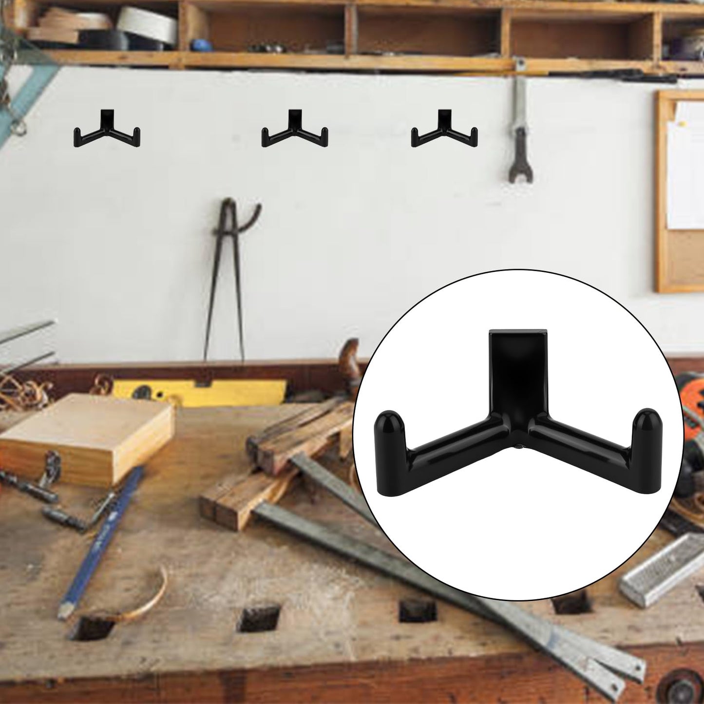 3Pcs Tool Hooks for Suncast, Double Head Design Garden Storage Hooks Tool Hanger Organization Shed Shelf Accessories for Shovels Rakes Compatible with Suncast Shed (Black)