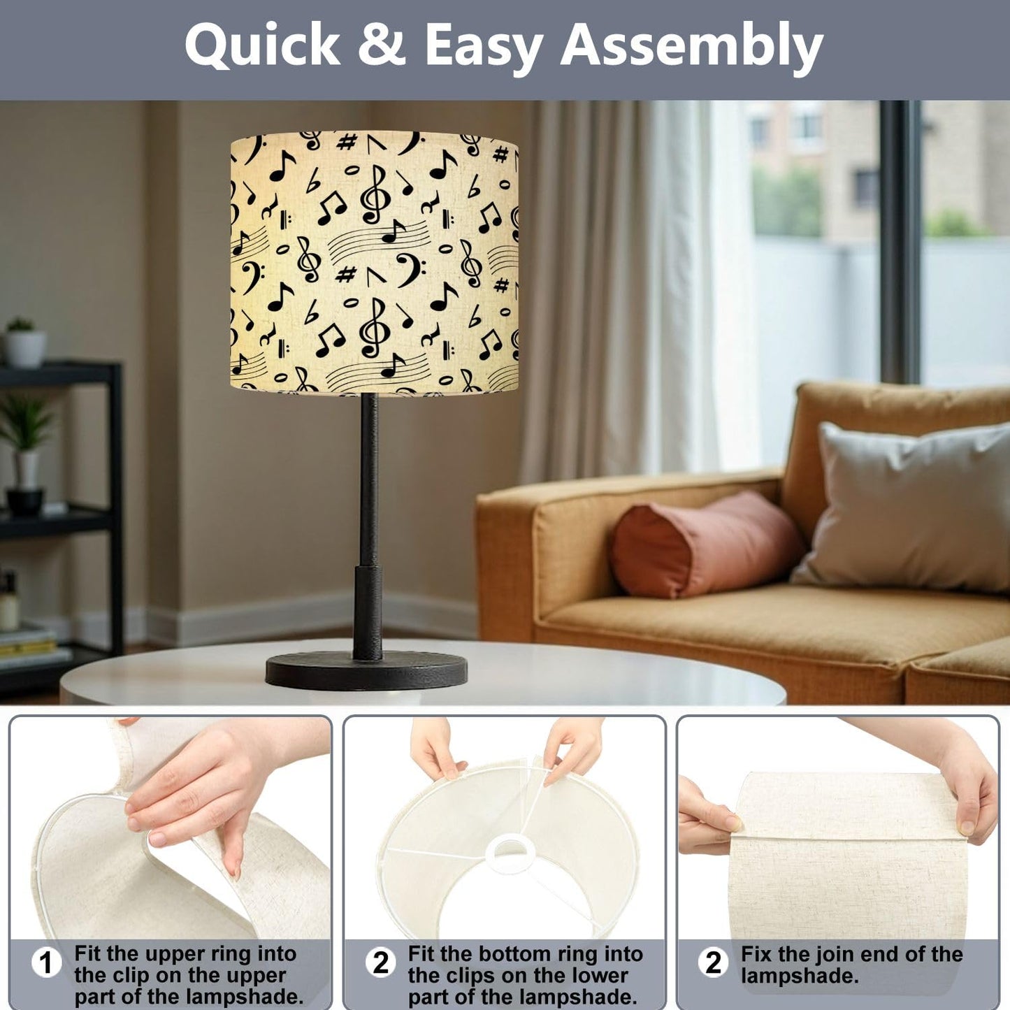 Drum Lamp Shade Abstract music seamless Music note icons drawn seamless retro sound Lampshade for Floor Lamps Table Lamps Pendant Light 11"x8.9" Replacement Linen Large Lamp Shades Easy Assembly