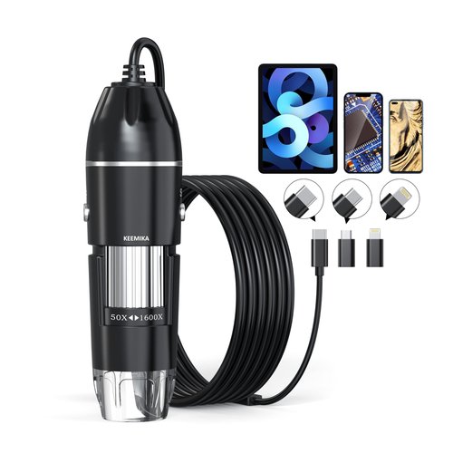 USB Digital Microscope, 50x-1600x Magnification Handheld, 1440P HD 8 LED Lights, Portable Pocket Microscope, Compatible with iOS and Android Devices, 2MP Magnifier Microscopes Camera for Adults, Kids