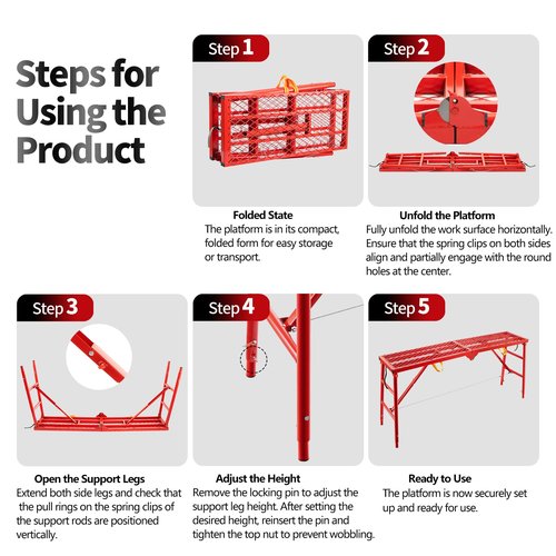 SmarketBuy Folding Scaffolding Platform 70.9"x15.2"x53", 800 Lbs Capacity, 5-Level Height Adjustable Work Platform with Anti-Slip Surface, Portable Scaffolding Ladder for RV, Painting, Construction