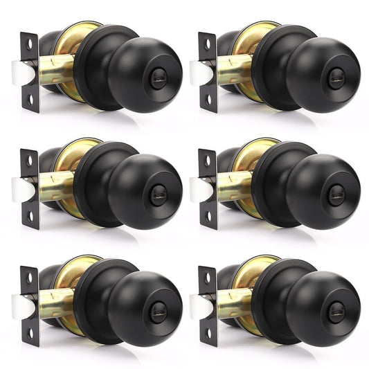 Brotima 6 Pack Black Privacy Door Knob Matte Black Door Knobs Interior Bedroom Door Knobs Black Interior Privacy Door Knobs Bathroom Hardware Set Keyless Round Ball Doorknob for Indoor Bathroom Door