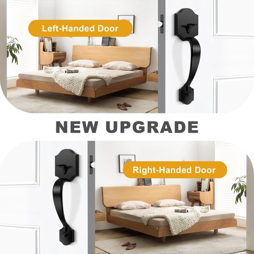 Probrico Black Heavy Duty Front Entry Handleset, Passage Lock Grip Handle with Wave Lever Keyless Door Locks, Interior and Exterior Entrance Door Handle with Reversible Handed Lever,1Pack
