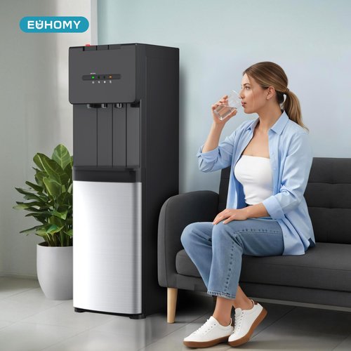Euhomy Self-Cleaning Bottom Loading Water Dispenser, 3 Temperatures(Cold/Hot/Warm) with Child Lock, Display Light, Suitable for Apartments, Schools, Companies, Black&Silver