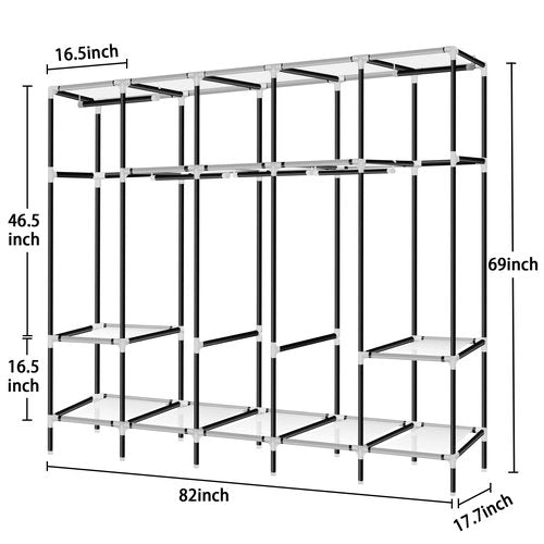 LOKEME Portable Closet, Great Size 82-Inch Portable Wardrobe with 5 Hanging Areas and 10 Storage Shelves for Hanging Clothes, Extra Sturdy 25mm Steel Tube and Easy to Assemble, Grey