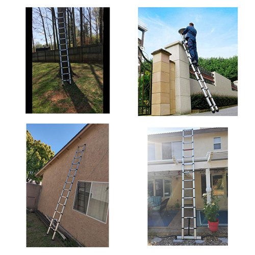 Aluminum Telescopic Extension Ladder Collapsible Ladder, One-Button Retraction Extension Ladder,Multi-Use, 330 lbs Capacity,14.5FT / 4.4M