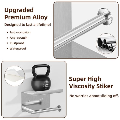 Self-Adhesive Toilet Paper Roll Holder - Wall Mount Or Adhesive Toilet Paper Holder with Shelf,Toilet Roll Holder, Tissue Holder for Bathroom,Wall Toilet Paper Holder, Stainless Steel,Chrome