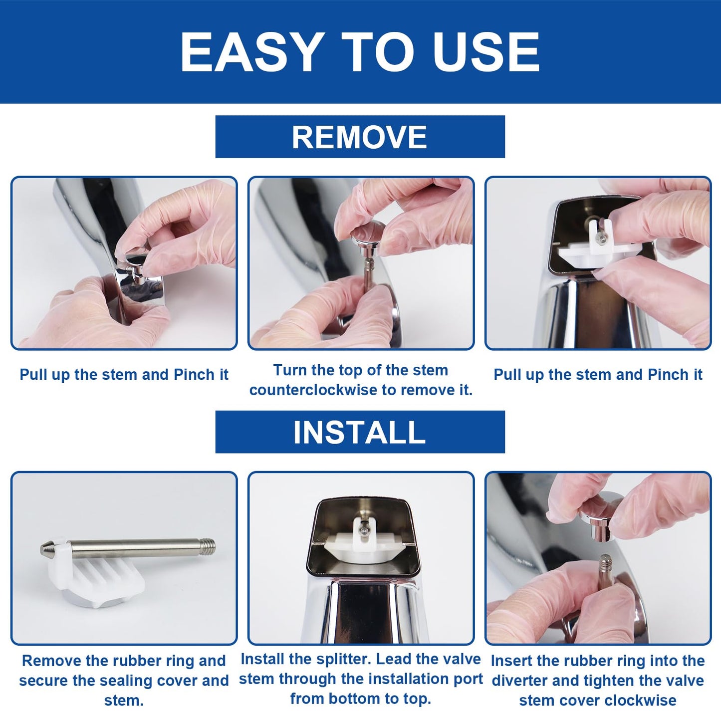 LEETAT 2 Set Universal Tub Spout Diverter Repair Kit, Bathroom Shower Bathtub Leaky Faucet Repair Replacement Parts, Includes 2*Diverter Valve Stems, 2*Gates and 2*Cup Seals (Chrome)