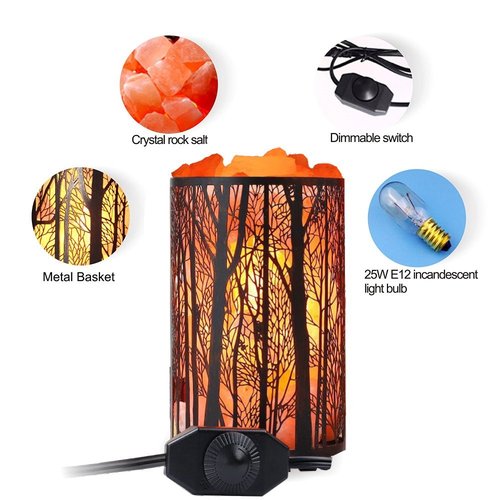 Himalayan Salt Lamp, Salt Rock Lamp Natural Night Light in Forest Design Metal Basket with Dimmer Switch (4.1 x 6.5 4.4-5lbs), 25Watt Bulbs & ETL Cord 1 Pack