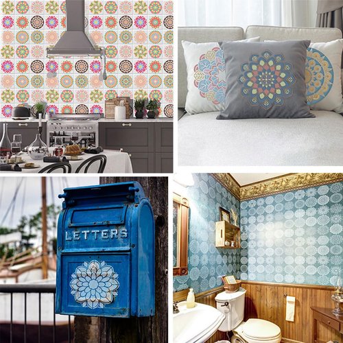 9 Pack Mandala Stencils for Painting,Reusable Paint Drawing Templates for Painting on Wood Floor Wall Canvas Tile Fabric,Creative Mandala Stencils for DIY Art Projects & Home Decor (12 inch)