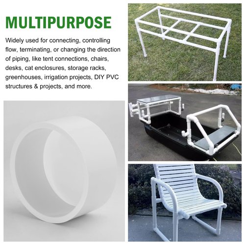 SCH40 PVC Cap 2 Inch - Fit Standard 2" SCH40 PVC Pipes (OD Approx. 2.375"), Zernmiarder Furniture Grade Pipe Caps, White Pipe Cover Fittings for Plumbing, DIY, Garden & Furniture - 2 Pcs