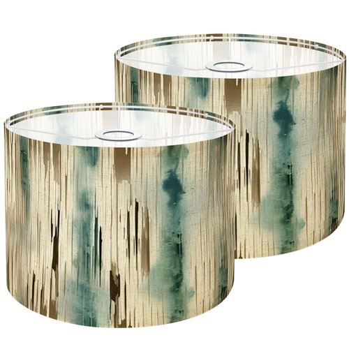 Drum Lamp Shades Set of 2 Abstract teal brown drip style light beige dark aquamarine Stripes Lampshades for Floor Lamps Table Lamps Pendant Light 11"x8.9" Large Replacement Linen Lampshade