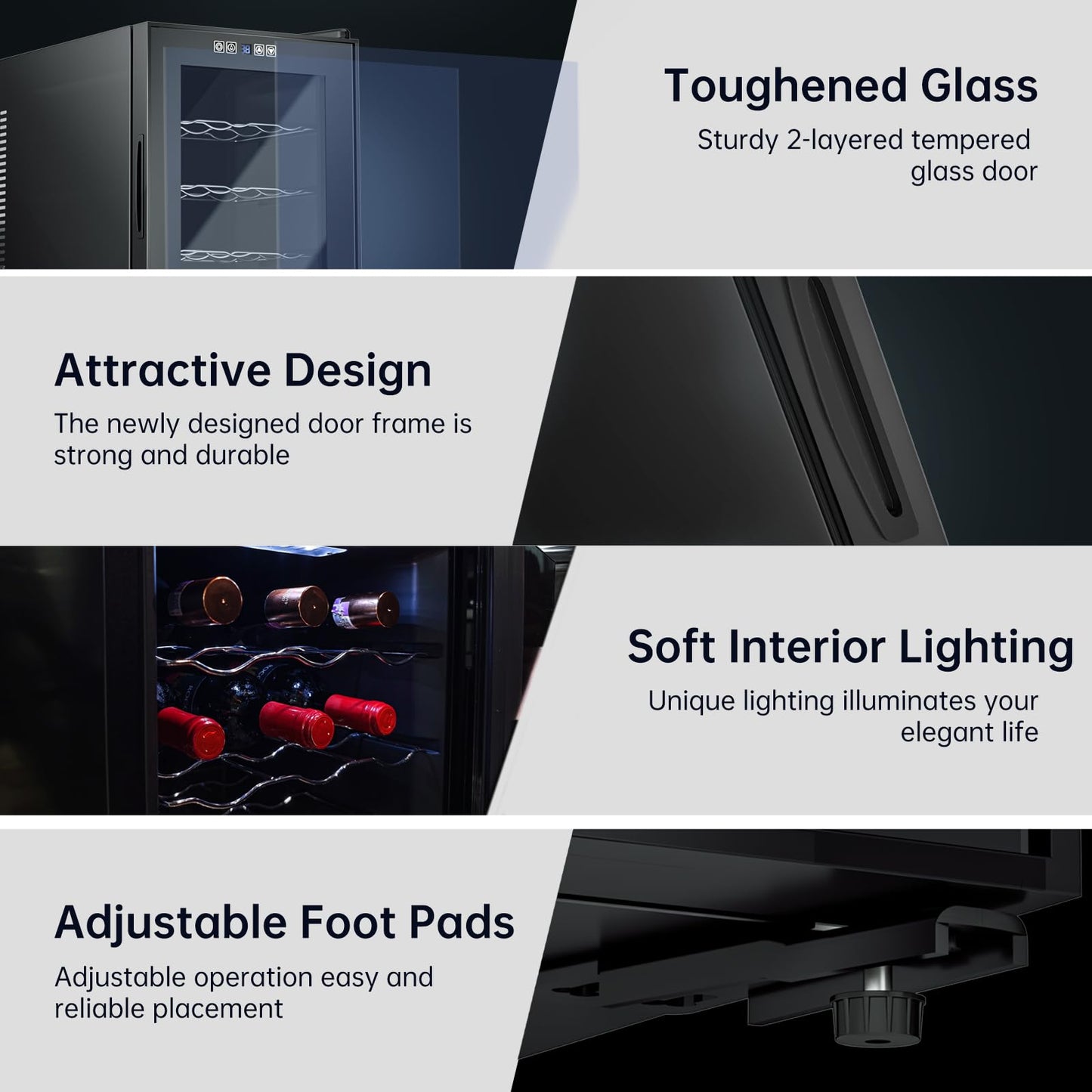 KingChii 12 Bottle Wine Cooler, Freestanding Wine Fridge with Glass Door, Adjustable Shelves & Digital Temperature Display Wine Refrigerator for Red, White, Champagne - Perfect for Home, Kitchen, Bar