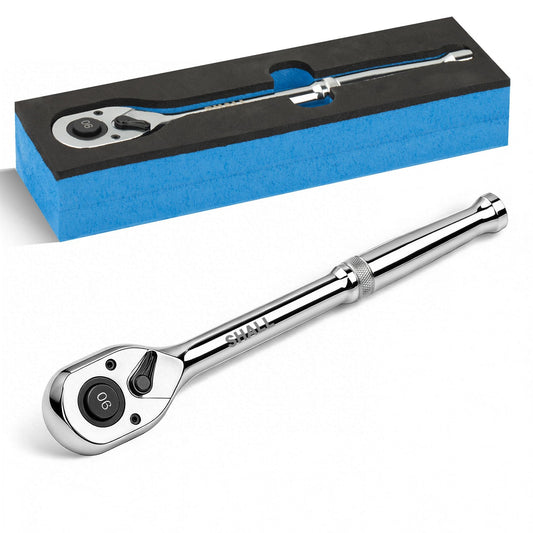 SHALL 90-Tooth 1/2-Inch Drive Ratchet Wrench, Quick-Release & Reversible, Full Polished Ratchet Wrench Made of Chrome Alloy, Gifts for Men Women Dad Mom