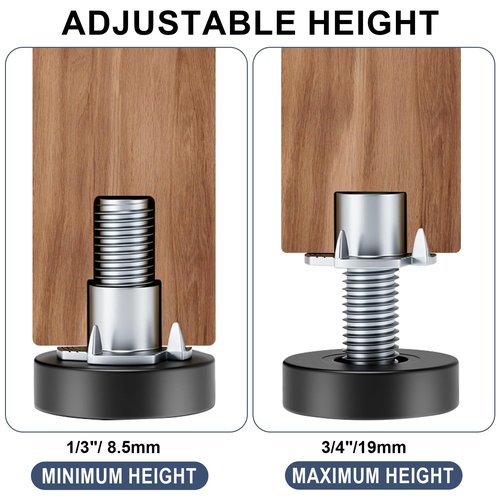 lenpestia 1/4" Thread Furniture Feet Levelers, 12 PCS Adjustable Feet Levelers, Adjustable Furniture Levelers with T-Nuts for Table, Chair, Furniture Legs