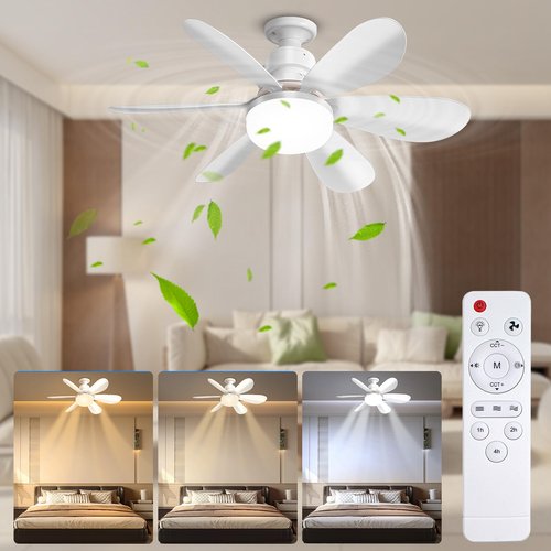 QIHANS 2 in 1 Socket Ceiling Fan with Light, 20.5 inch Screw in Small Ceiling Fans, E26/E27 Base Dimmable Light Socket Fan, 3000-6500K LED Light Bulb with Remote for Bedroom Kitchen Garage