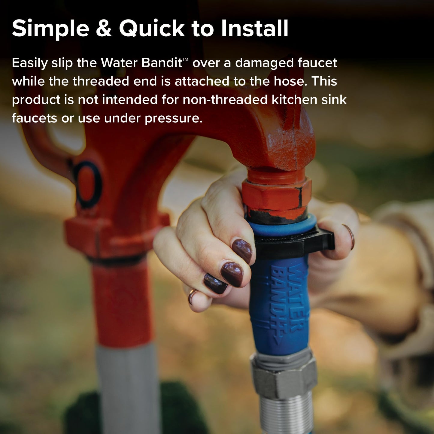 Camco Water Bandit - Features a Flexible Silicone Sleeve for 1" Faucets & Male Water Hose Connection that Fits 3/4-11.5NH Hose Threads - Works with Damaged Faucet Threads/Threadless Faucets (22484)
