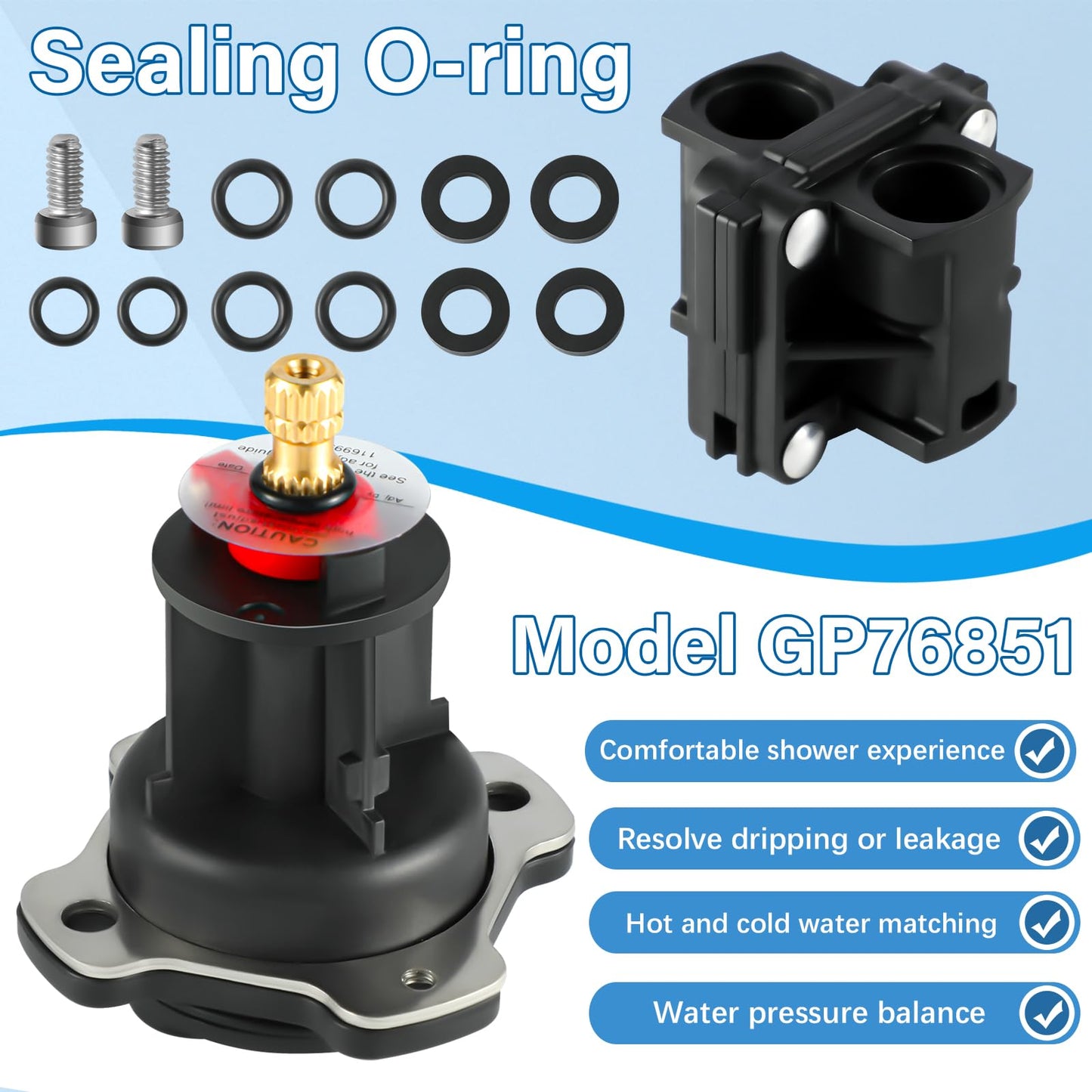 GP76851 Mixer Cap and GP500520 Pressure Balancing Unit Kit, Compatible with Kohler GP77759, GP876851 Part, Shower Valve Cartridge Replacement Repair Kit for Rite Temp and 1/2" Shower Valve