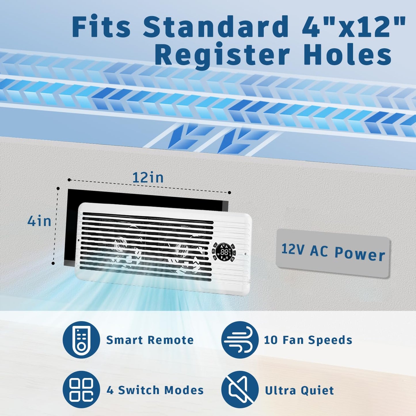 TMYICE Register Booster Fan for 4" x 12" Register Holes, Smart AC Vent Booster Fans Improves Heating & Cooling with Remote and Thermostat Control,10-Speed Quiet Vents Fan for Floor Ceiling