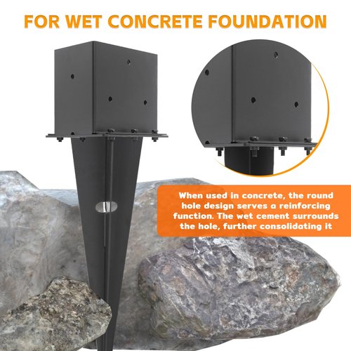 2 Set 4"x 6" Fence Post Anchor Ground Spike, 22" Heavy Duty Metal Fence Stake Post Bases (Inner Size 3.6"x5.6") with Black Powder Coated for Fence, Deck, Railing, Mailbox and Porch