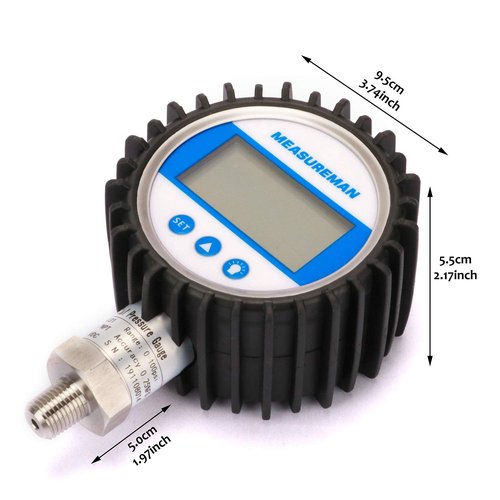 MEASUREMAN 3-1/8" Dial Size, Digital Pressure Gauge, 0-300psi/bar/Mpa/Kpa, 1/4" NPT Lower Mount, 0.25% Accuracy