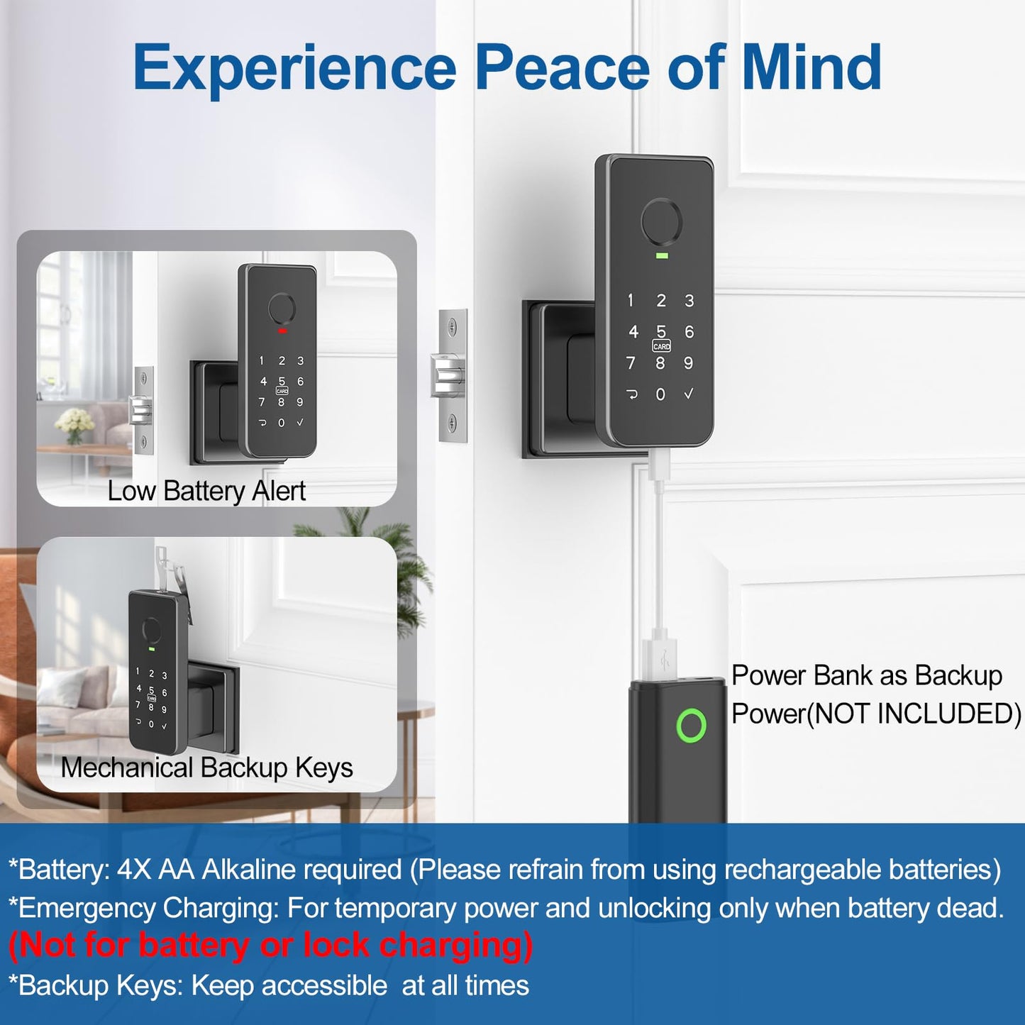 Foxgard Fingerprint Door Lock – 5-in-1 Biometric Smart Lock with Keypad, App Control, Key, Auto-Lock, Electronic Deadlock – Keyless Entry for Bedroom, Office, Indoor Use – Includes 2 IC Cards