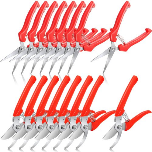 Lasnten 16 Pack Garden Flower Shears Pruning Scissors Include 8 Pcs 6.7 in Bypass Pruning Shears 8 Pcs 7.2 in Bud Trimming Scissors Clippers Gardening for Cutting Floral Trimming Plants Picking