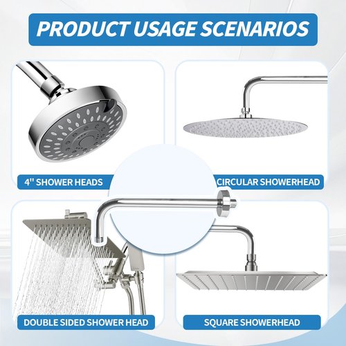 L Shape Shower Arm with Flange,8 Inch Wall Mount Replacement Angle Shower Head Arm 90 Degree Stainless Steel Rain Shower Head Extension for Fixed Bathroom Shower Head(Chrome Finish)