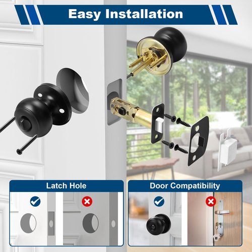 Estmoon 6 Pack Door Knobs, Matte Black Privacy Door Knob with Lock, Keyless Door Handle with Lock for Bedrooms/Bathrooms