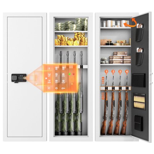 INTERGREAT 53" Wall Gun Safe Between Studs, Assembled Rifle Safe with 3 Removable Shelf, Large Gun Safe for Home Rifle and Pistols with Adjustable Rack (White)