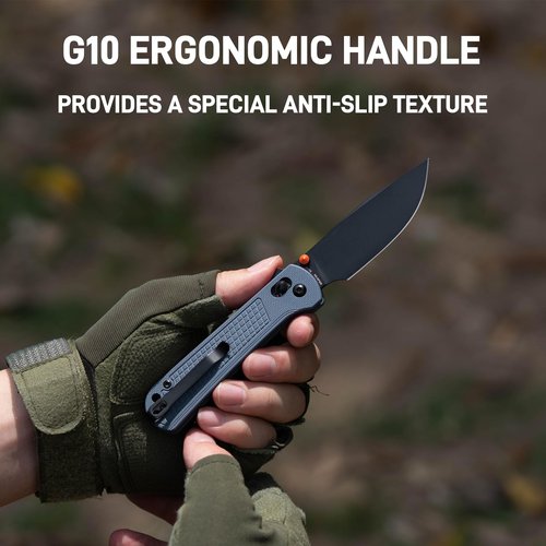 CJRB Bolt Folding Pocket Knife, 3.25'' AR-RPM9 Steel Blade G10 Handle EDC Knife with Recoil Lock Pocket Clip for Men Women Camping Survival Hiking, Blue (J1960)