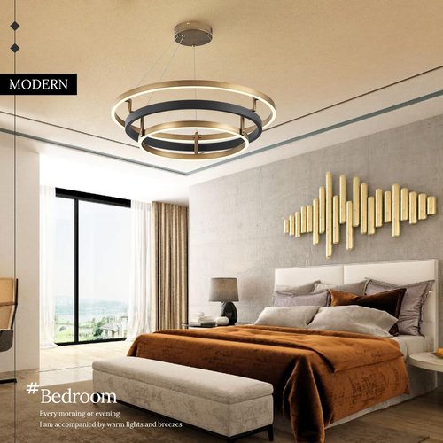 LED 3-Ring Chandelier Black Gold Chandelier Light Fixture Dimmable Round Foyer Chandeliers Modern Circular Chandeliers Light for Dining Room Entry Bedroom Office Living Room 24in